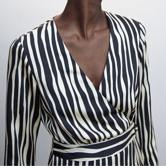 Mango Striped Midi Wrap Dress - Picture 4 of 13